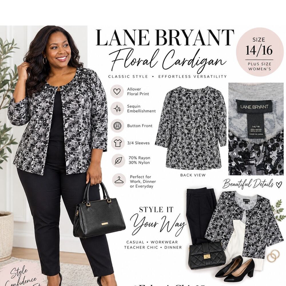 Lane Bryant Cardigan size 16 gray and black